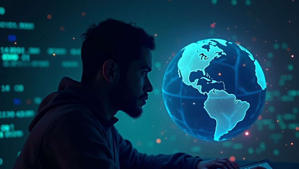 Hacker launching cyber attacks on global networks