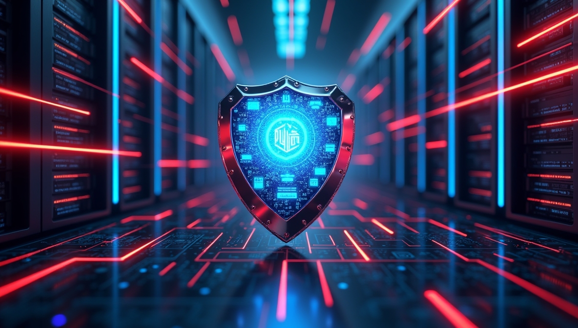 Cyber attacks defense shield protecting digital data