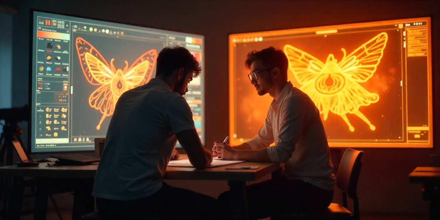 Artists and AI tools working together in a modern anime studio