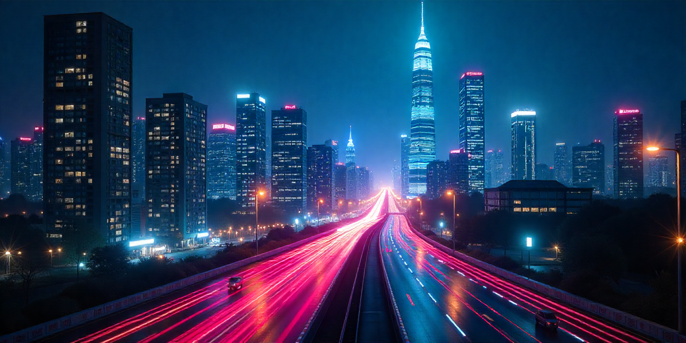 Futuristic city illustrating the 5G and 6G digital revolution with AI networks and connected infrastructure