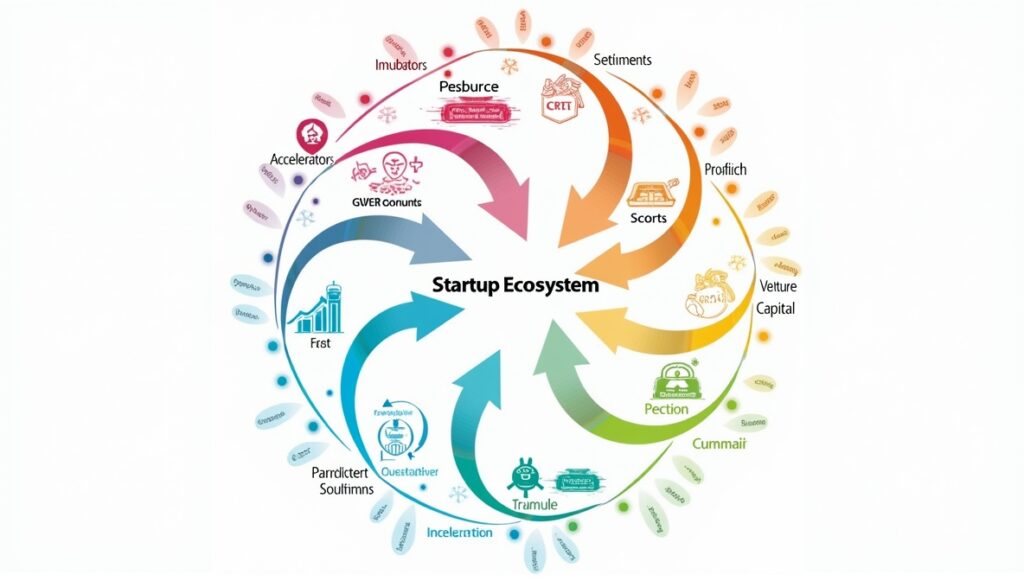 Startup ecosystem with incubators, accelerators, and venture capital