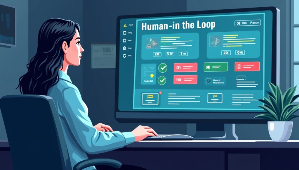 Human reviewing AI system actions in a human-in-the-loop interface