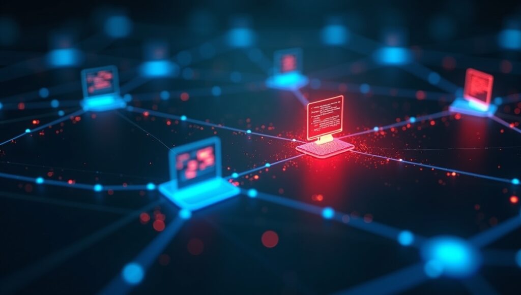 Supply chain cyberattack spreading across connected enterprise networks.