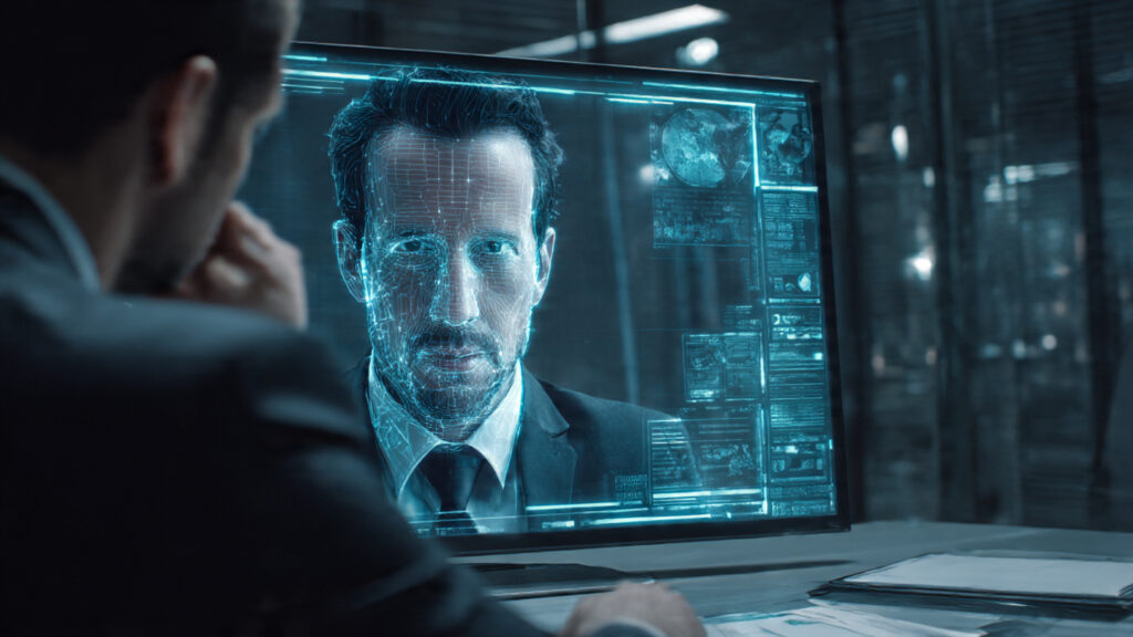 Deepfake scam showing fake holographic call from CEO