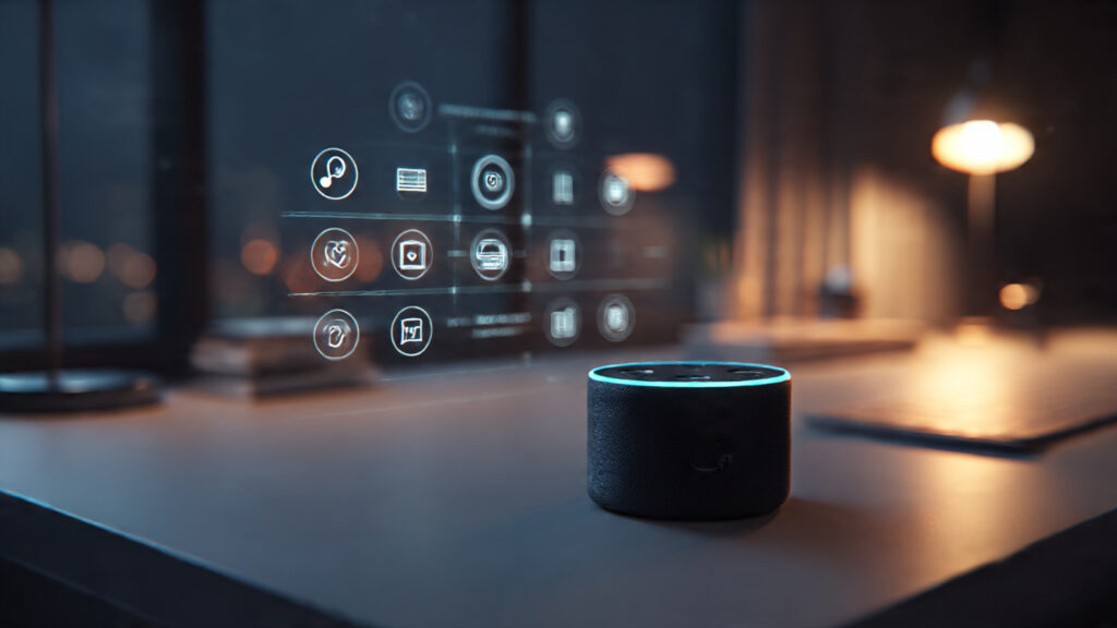 Amazon Echo Hub controlling multiple smart home devices.