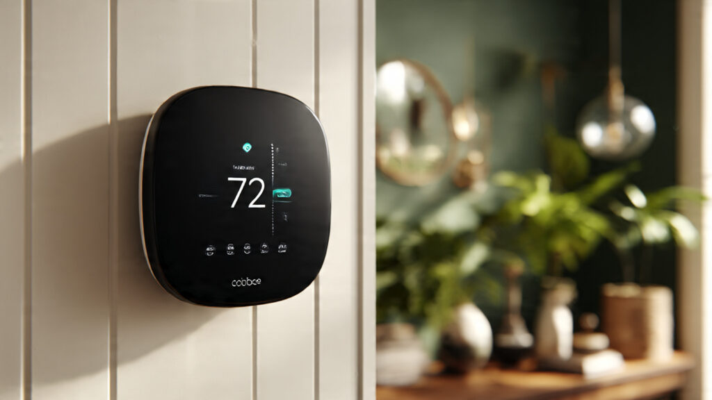 Ecobee Smart Thermostat displaying energy savings.