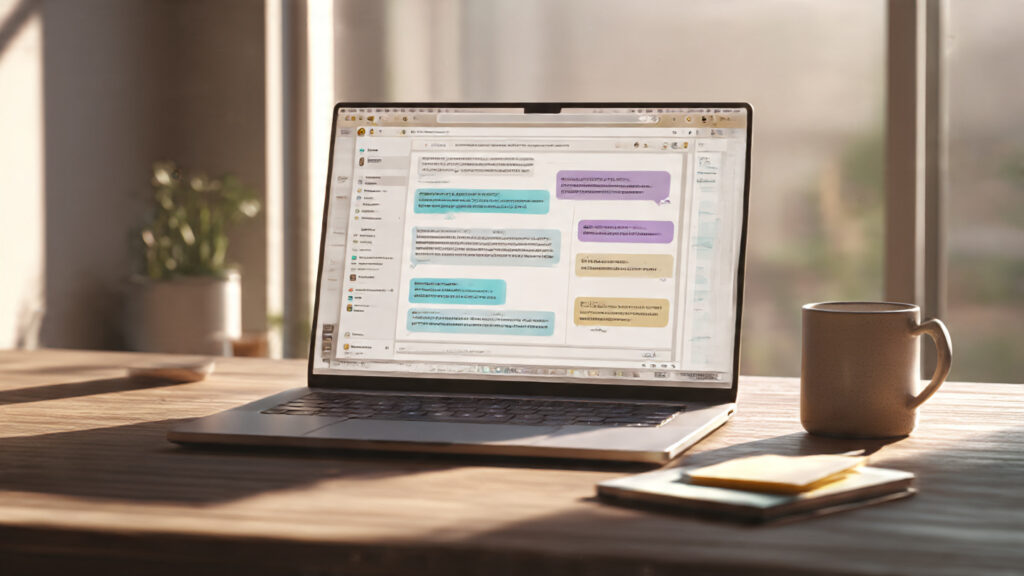 AI writing assistant generating content on a laptop screen.