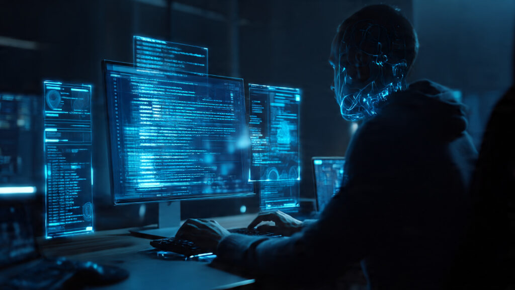 Developer using AI coding assistant to write and debug code.