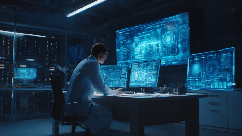 Technician restoring data after a cybersecurity breach.