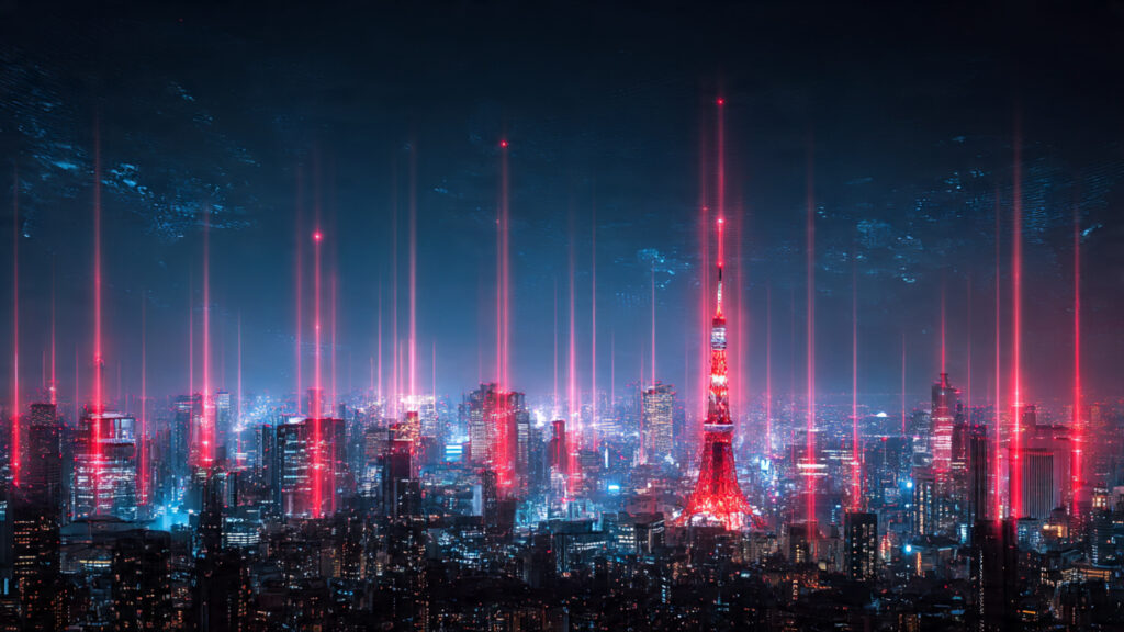 Robotic arms inspecting semiconductor chips in a US–Japan joint lab.