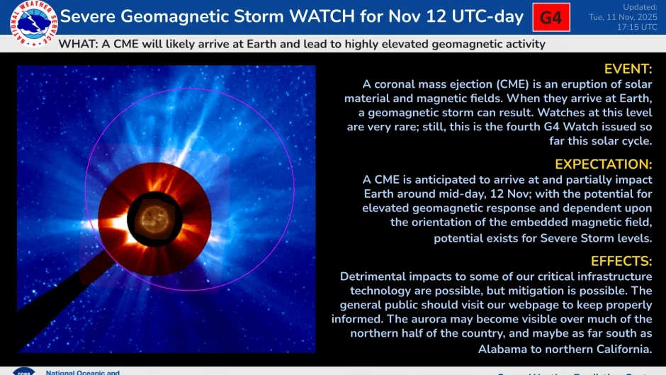 Urgent Geomagnetic Storm US 2025 lighting up the northern lights over US city