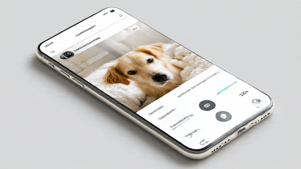 Smart camera app with pet recognition and adjustable settings.