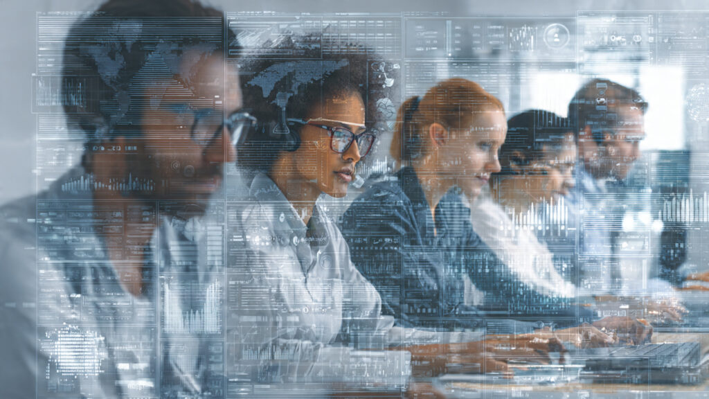 Business professionals using AI tools to improve productivity and performance.