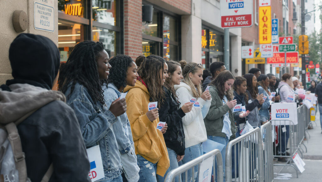 Young voters turning out for Zohran Mamdani during the New York City election.