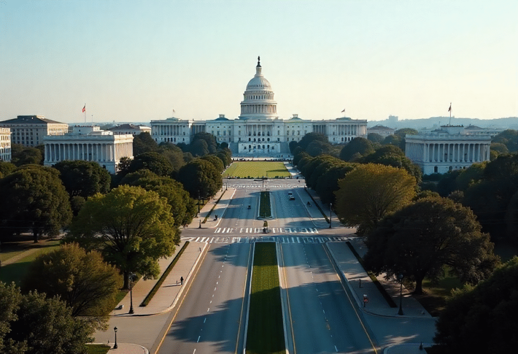 Empty Washington D.C. skyline with Capitol dome